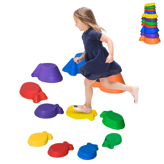 11pcs Kids Balance Stepping Stones, Fish Style - Non-slip, Stackable Obstacle Course for Toddler Balance Kids Crystal