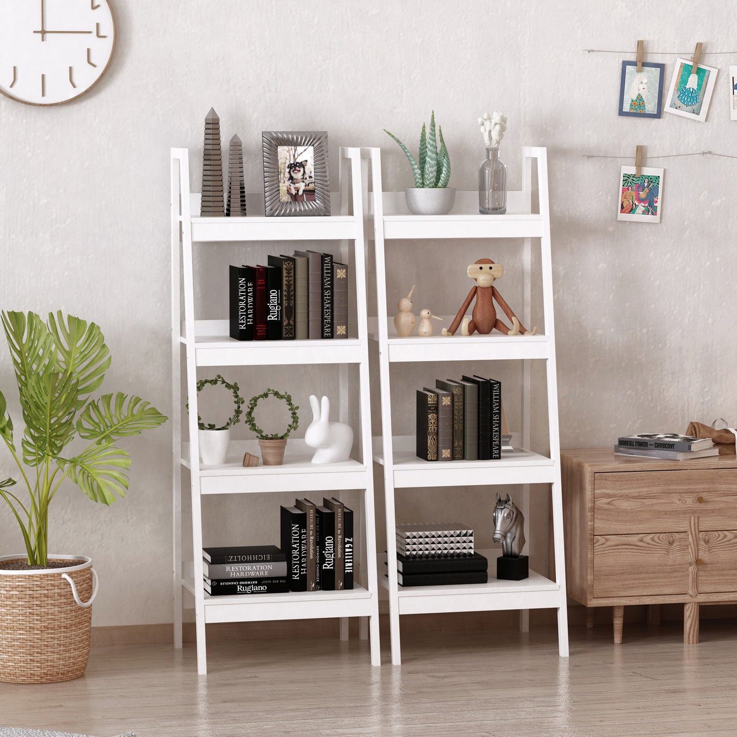 4 Tier Ladder Shelf Bookcase Set of 2 White Display Rack Storage Shelving Unit Flower Plant Stand Multi-Use Kids Crystal