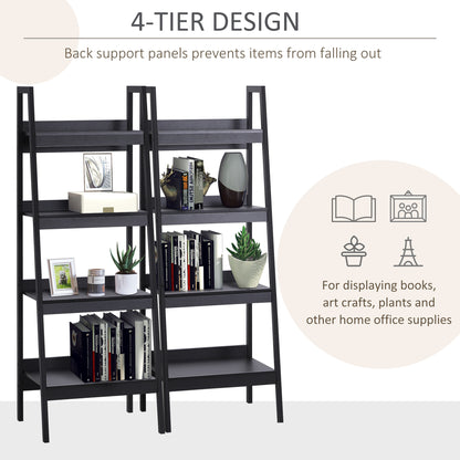 4 Tier Ladder Shelf Bookcase Set of 2 Display Rack Storage Shelving Unit Flower Plant Stand Multi-Use Black