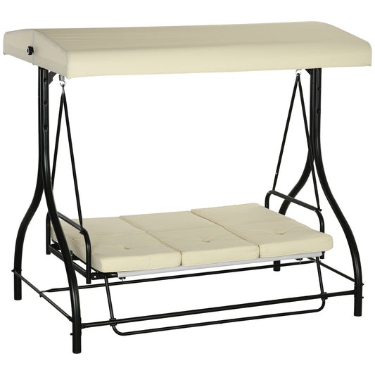 Convertible Patio Swing Bed with Canopy and Cushions, 3 Seater Porch Swing for Outdoor, Backyard, Garden, Beige Kids Crystal