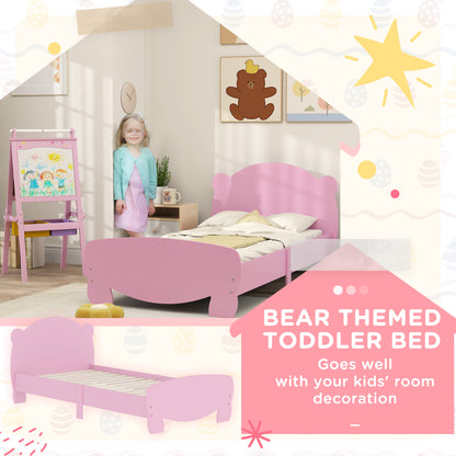 Twin Bed Frame for Kids with Bear Shaped Headboard & Footboard, Slats Support, No Box Spring Needed, for Ages 3-12, Pink