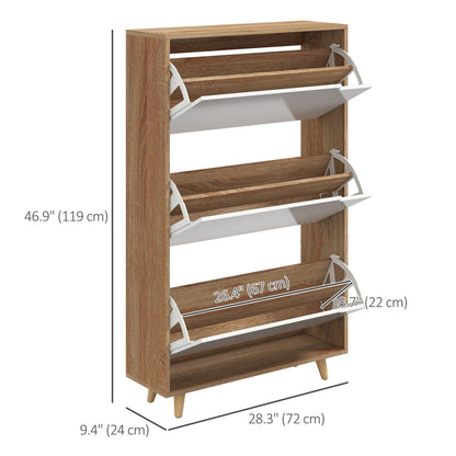 Slim Shoe Storage Cabinet with 3 Flip Drawers and Adjustable Shelves, Shoe Cabinet for 18-24 Pairs, White