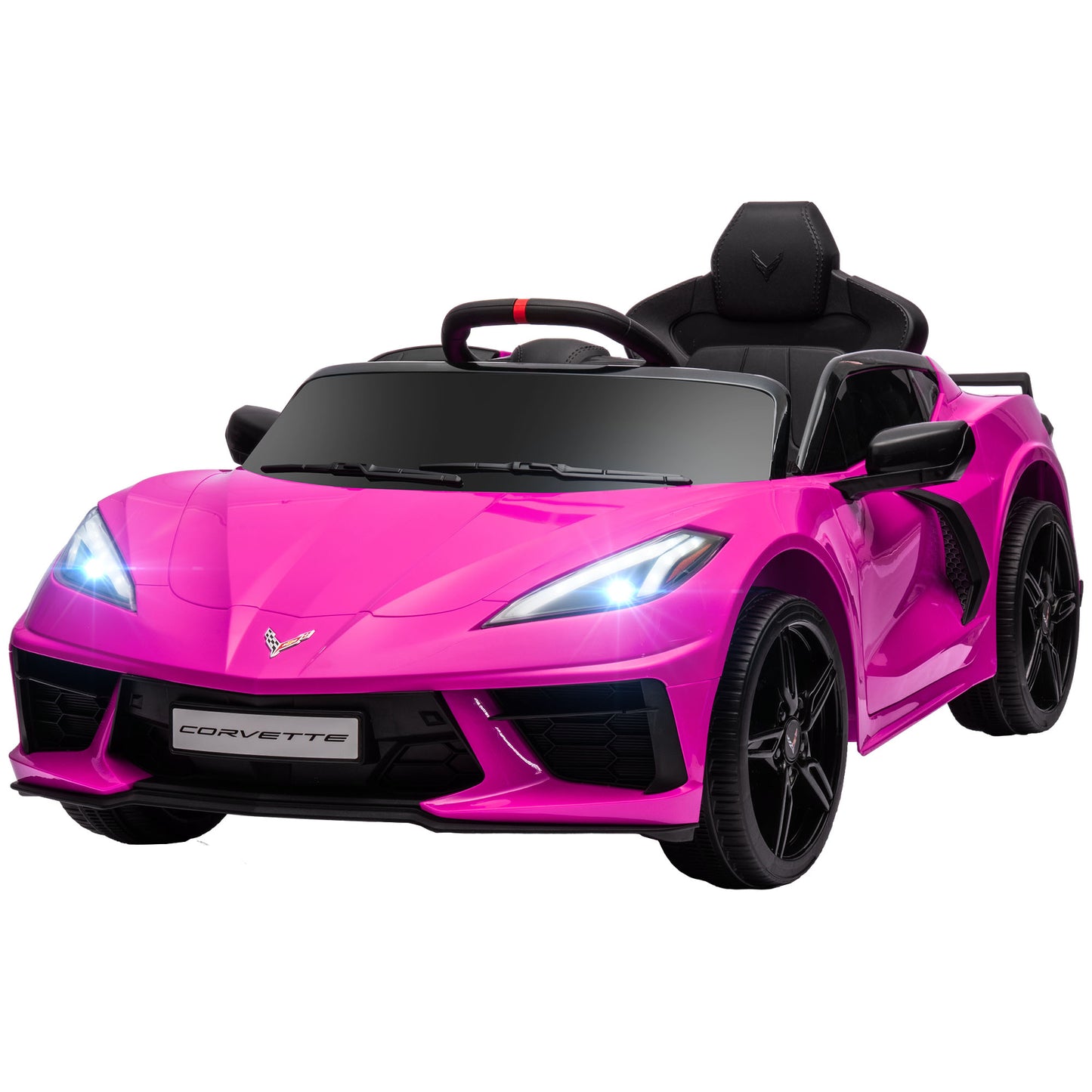 12V Kids Electric Car Corvette Licensed Remote Control Suspension System Music Headlight Slow Start Pink Ride On Kids Crystal