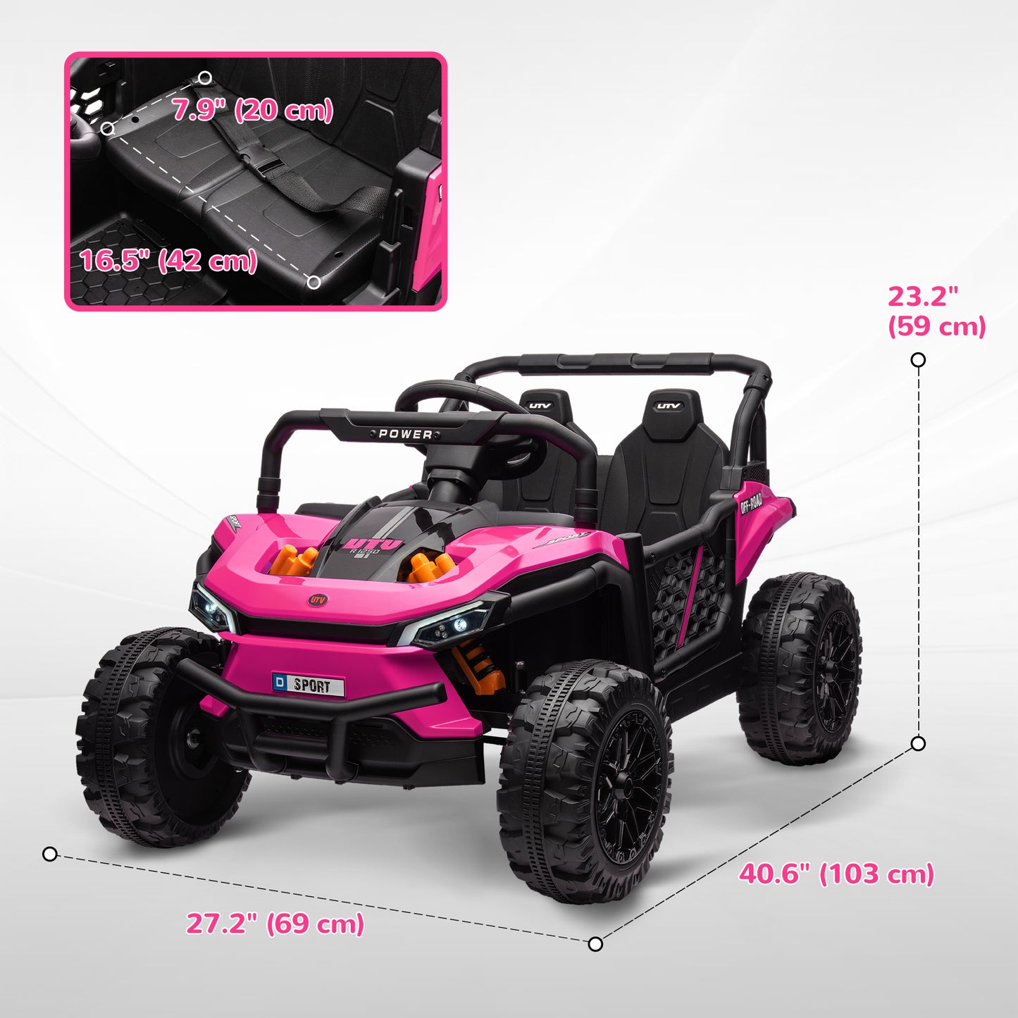 12V Kids Ride On Car, Toy Truck with Remote Control, Spring Suspension, LED Headlights, 3 Speeds, Pink Kids Crystal