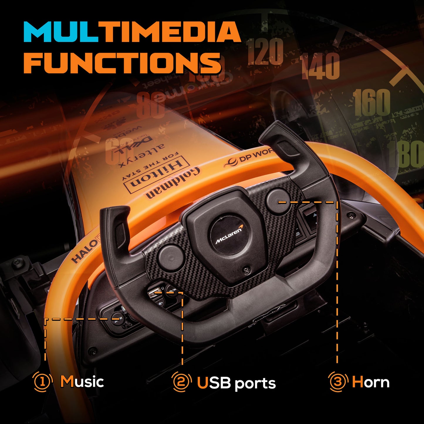 12V Kids Electric Car Ride On Suspension Music MP3 Remote Control 3-5 Years Orange Licensed Vehicle Kids Crystal