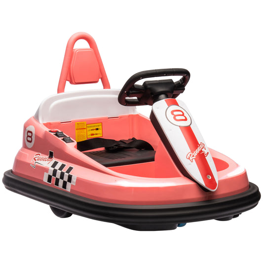 Kids Bumper Car, 6V 360° Rotation Electric Ride on Car, Twin Motors Battery Powered Toy, Horn and Lights, Safety Belt - Pink Kids Crystal