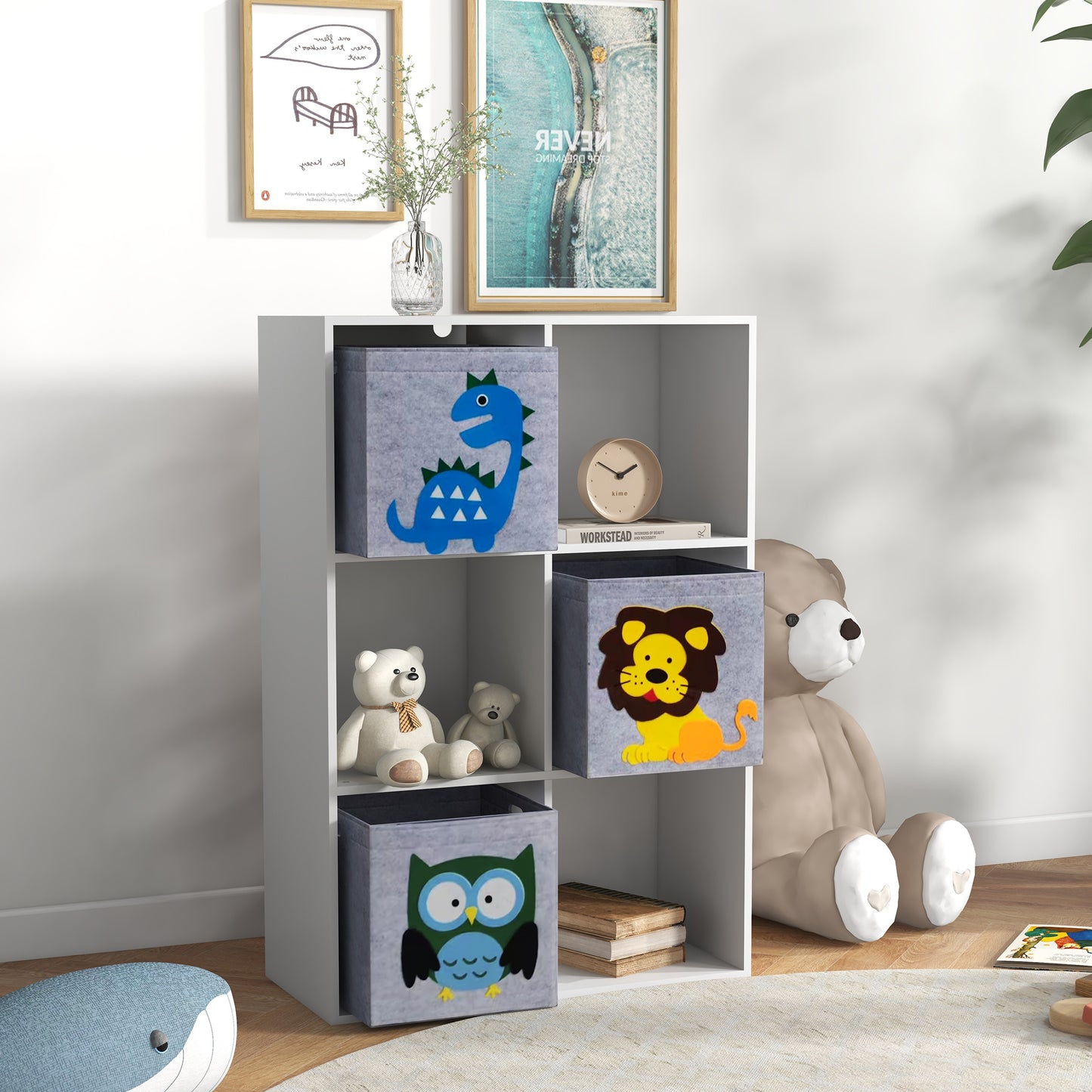 Toy Storage Organizer with 3 Nonwoven-Fabric Drawers for Childrens Room Playroom Hallway White Kids Crystal