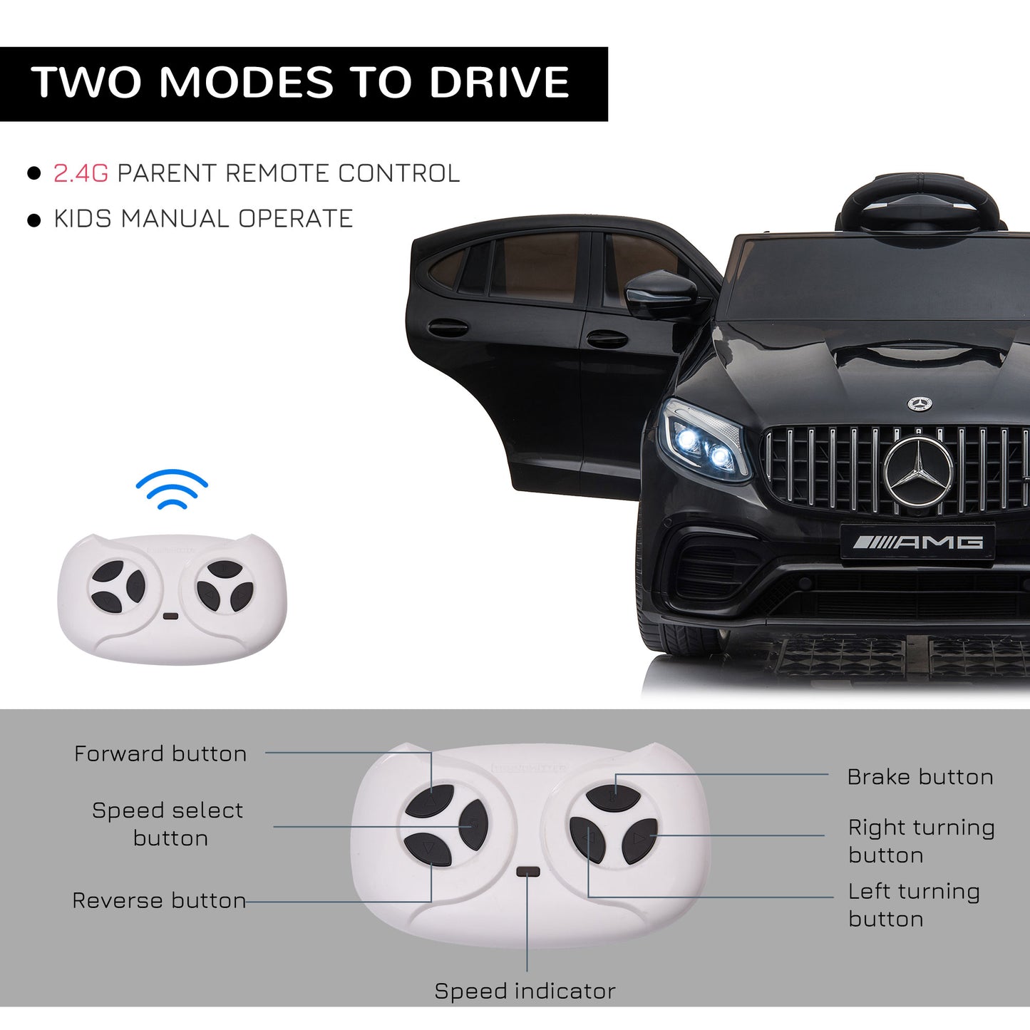 Licensed Ride-On Car: 12V Electric, Remote Control, Suspension Wheels, Black, Kids Powered Ride-On Kids Crystal