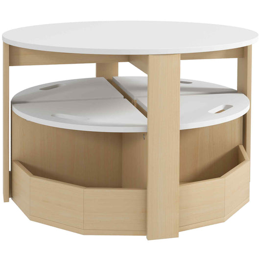 5 Piece Kids Table and Chair Set with Storage for Kids Room, White