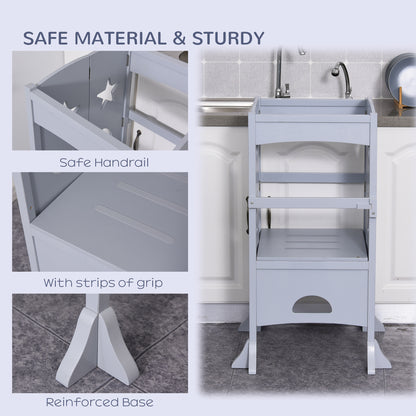 Step Stool with Support Handles Safety Rail Non-Slip Hardwood Stepping Stool for Kids Toddlers Counter Step Helper