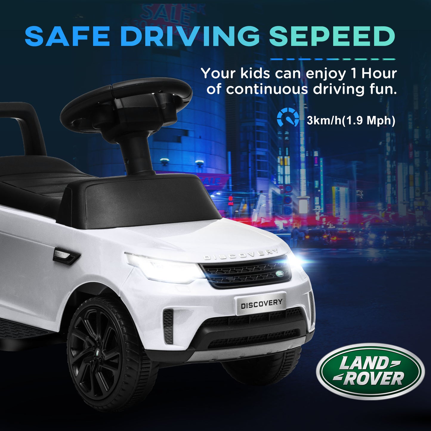 2 in 1 6V Land Rover Licensed Electric Car for Kids, Sliding Car with Music Horn Headlights, for 18-60 Months White Kids Crystal