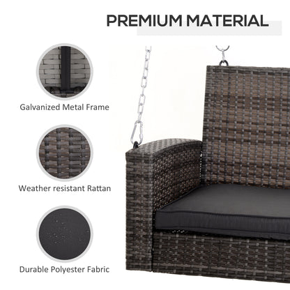 2-person Outdoor Wicker Porch Swing Chair Garden Rattan Hanging Bench with Cushion Yard Double Hammock Sun Lounge Seat, Grey