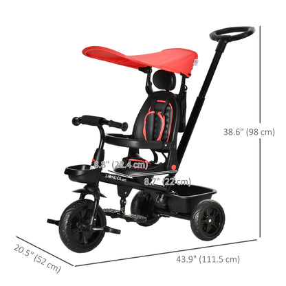 Stroller Trike: Baby Tricycle 4 In 1, Reversible Seat, Adjustable Removable Canopy, Handrail Belt, Red