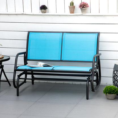 Patio Glider Bench Outdoor Double Swing Chair Steel Frame Garden Rocking Loveseat Heavy-Duty Blue