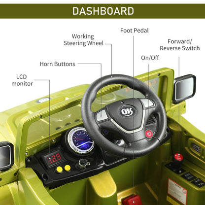 12V Kids Ride-On Truck: Remote Control, 2 Speeds, Lights, MP3, LCD Power Indicator, Green