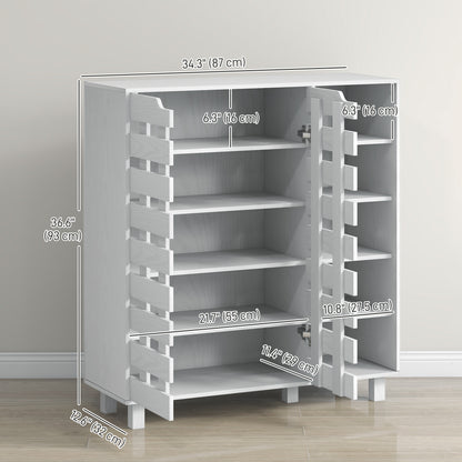 21 Pair Shoe Storage Cabinet Organizer with 5-Tier Double Door Cupboard 5-Tier Open Shelves White