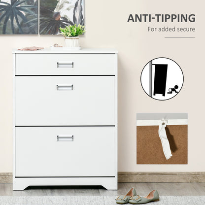 Compact Shoe Sanctuary: Storage Cabinet with Drawer, 2 Flip Doors, Adjustable Shelves for 16 Pairs, White