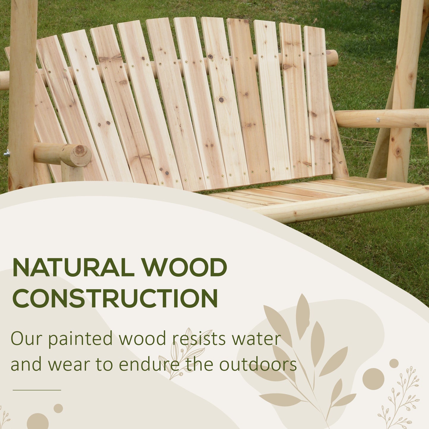 6.5ft Outdoor Loveseat, Wood Porch Swing for 2 Person, Freestanding Garden Swing, Comfortable Seating Kids Crystal
