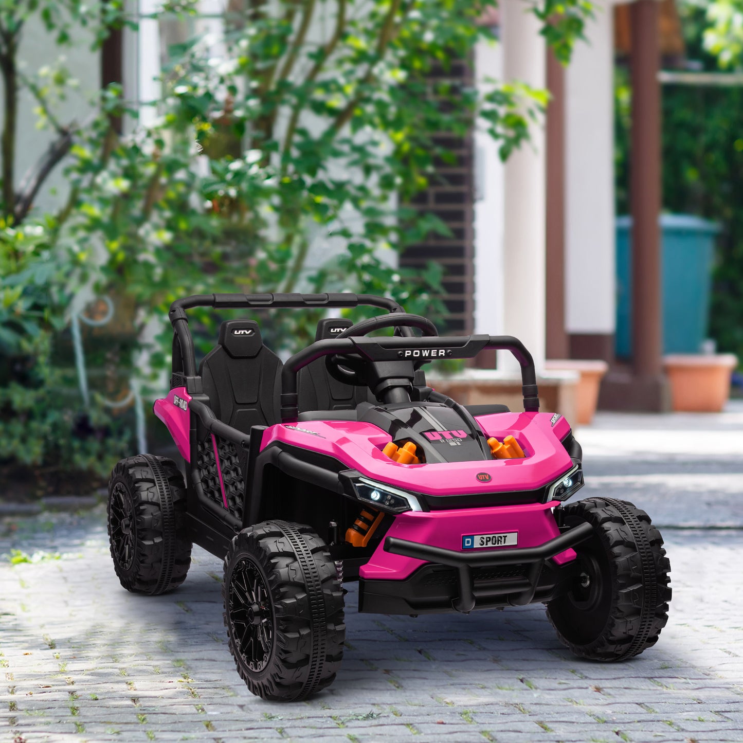 12V Kids Ride On Car, Toy Truck with Remote Control, Spring Suspension, LED Headlights, 3 Speeds, Pink Kids Crystal