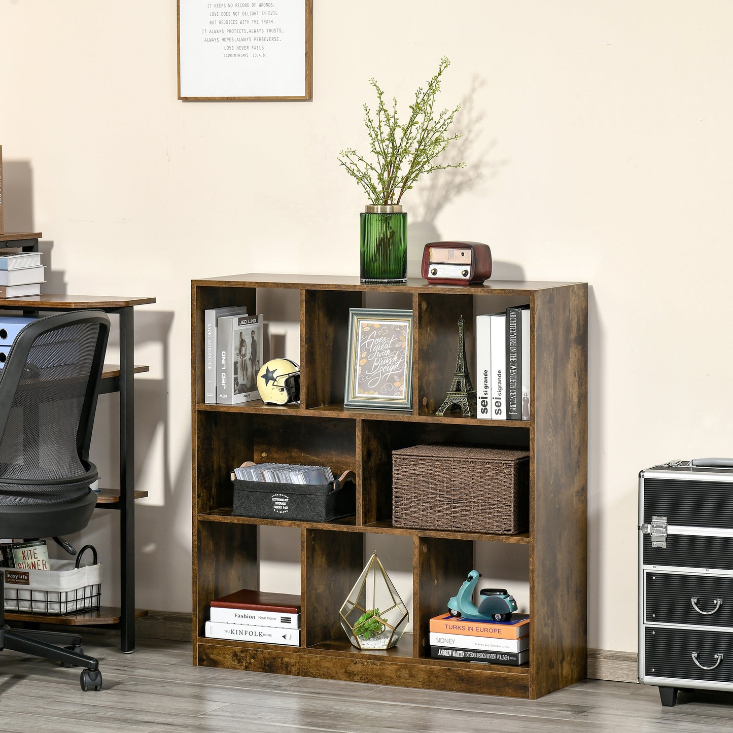 Rustic Retreat: 3-Tier Storage Shelf Bookcase Display Rack Organizer for Office Living Room, Rustic Brown Finish Kids Crystal