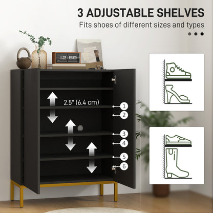 Shoe Storage Cabinet with Adjustable Shelves and Soft-Close Hinges, for 15-20 Pairs of Shoes, Black