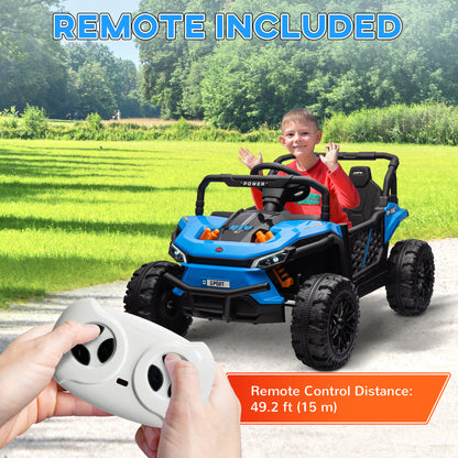 12V Kids Ride On Car, Toy Truck with Remote Control, Spring Suspension, LED Headlights, 3 Speeds, Blue