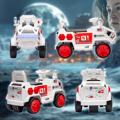 6V Mars Rover Ride On Car for Kids Sounds Lights MP3 Player Electric Toy Vehicle Riding Experience Ages 3-5 White
