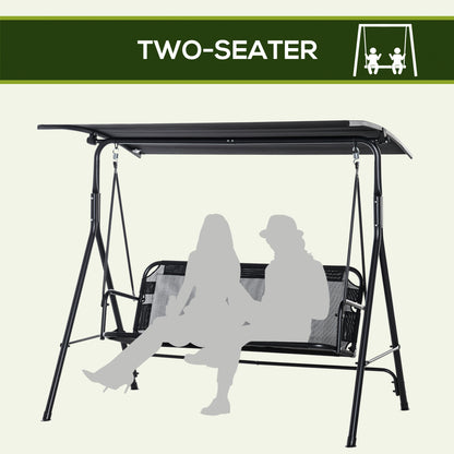 2 Person Porch Swing Chair 2 Seater Patio Swing Bench with Adjustable Canopy Breathable Seat for Garden Poolside Black