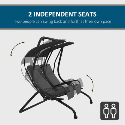 2-Seater Outdoor Porch Swing with Canopy, Patio Swing Chair for Garden, Poolside, Backyard, Grey