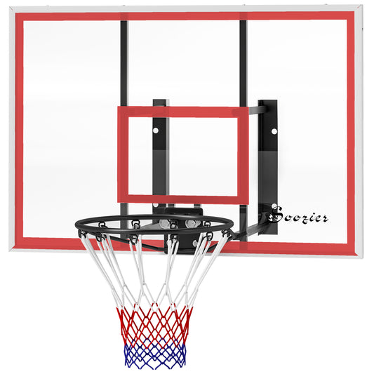 Wall Mounted Basketball Hoop with 43'' x 30'' Shatter Proof Backboard, for Indoor and Outdoor, White Kids Crystal