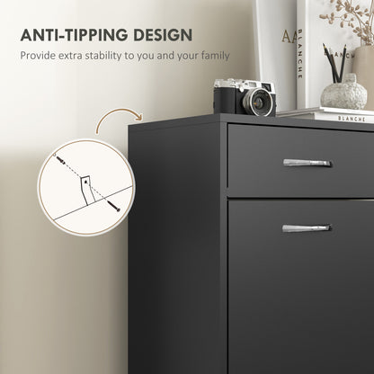 Shoe Storage Cabinet 12 Pairs Adjustable Shelves 2 Drawers Space Saving Compact Black