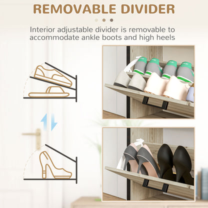 Shoe Cabinet with 3 Flip Drawer, Narrow Slim Shoe Storage Cabinet for 15 Pairs, Walnut