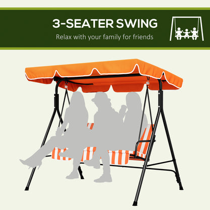 3-Seater Outdoor Porch Swing with Adjustable Canopy Patio Swing Chair for Garden Poolside Backyard Orange