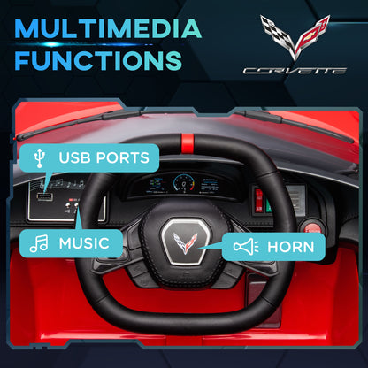 12V Kids Electric Car Corvette Licensed Remote Control Suspension Music Headlight Slow Start Red Ride On Vehicle
