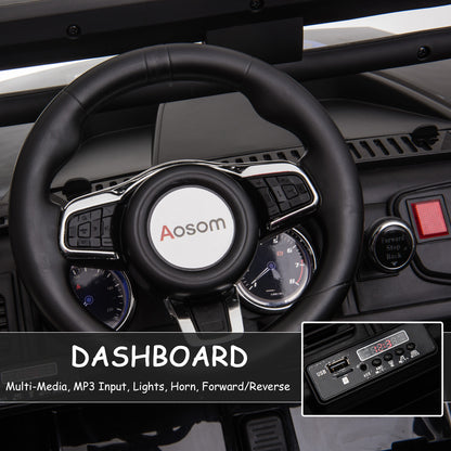 12V Kids Police Truck Ride-On Car RC 2-Seater with LED Lights MP3 Parental Remote Control Black