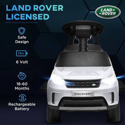 2 in 1 6V Land Rover Licensed Electric Car for Kids, Sliding Car with Music Horn Headlights, for 18-60 Months White