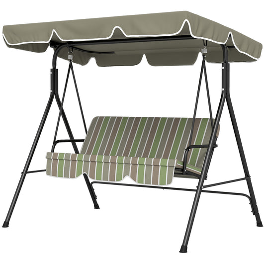 3-Seater Porch Swing with Adjustable Canopy - Outdoor Patio Swing Chair, Garden, Poolside, Green/Brown Kids Crystal