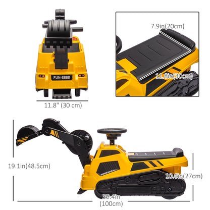 3 in 1 Kids Ride On Excavator Bulldozer Road Roller Pretend Play Construction Toy with Music Yellow for 18-48 Months