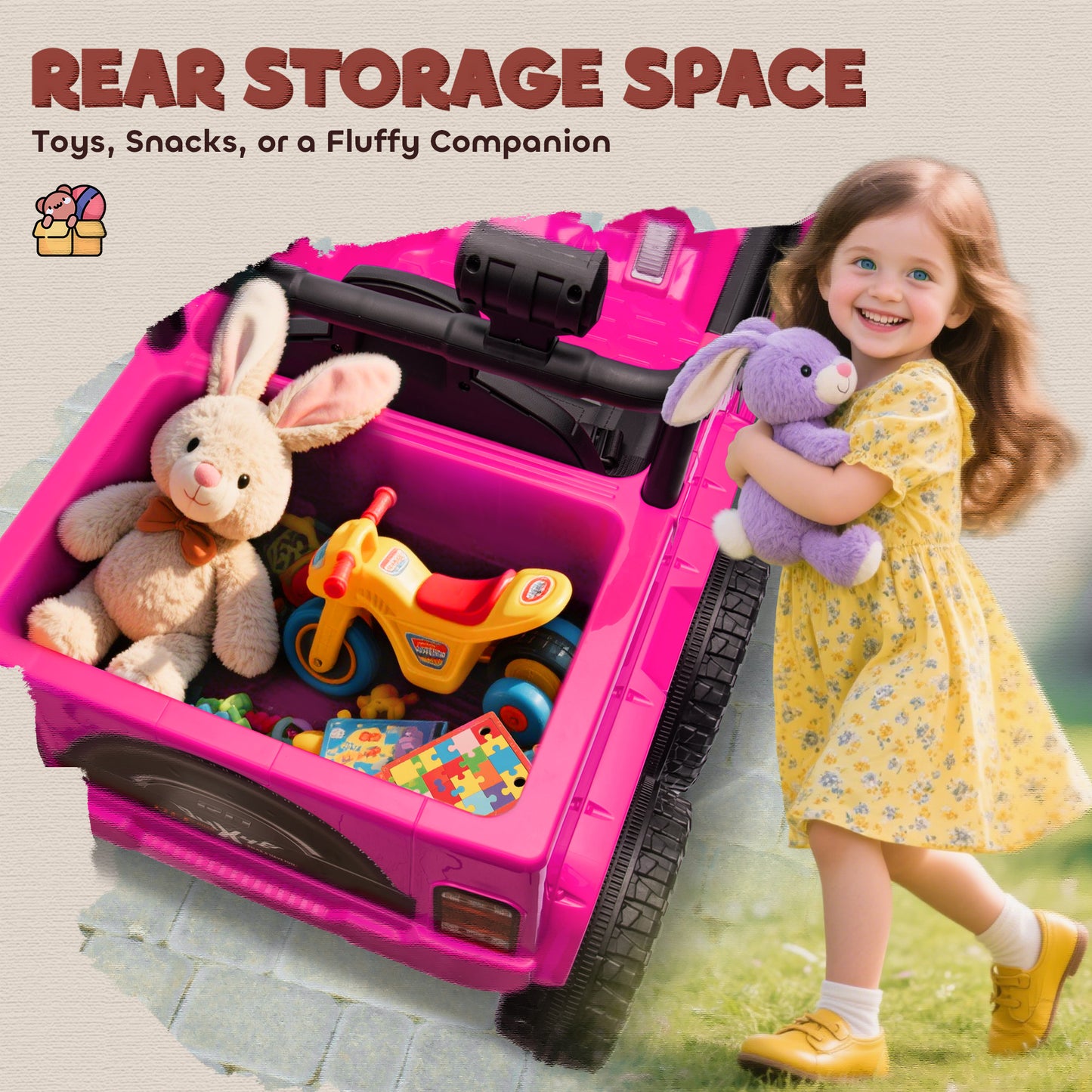 12V 4WD/2WD Kids Electric Car w/ Remote Control, Spring Suspension, Back Trailer, Light, Music, Soft Start, Pink Kids Crystal