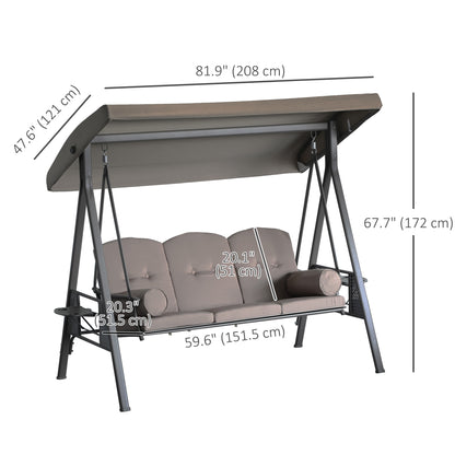 3-Person Porch Swing Chair Heavy Duty Outdoor Lounge Hammock with Cushioned Seat and Tilt Canopy Brown