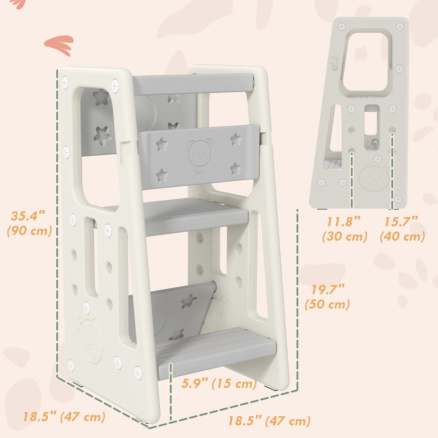 Kids Step Stool Adjustable Standing Platform Cream White Kids Crystal