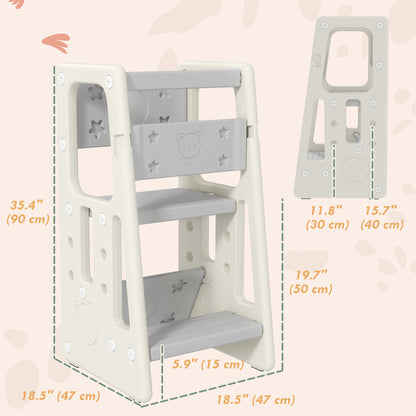 Kids Step Stool Adjustable Standing Platform Cream White