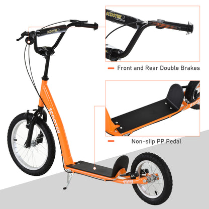 Kids Scooter with Adjustable Handlebar, Youth Kick Scooter with Dual Brakes, Inflatable Wheels, for Age 5+, Orange