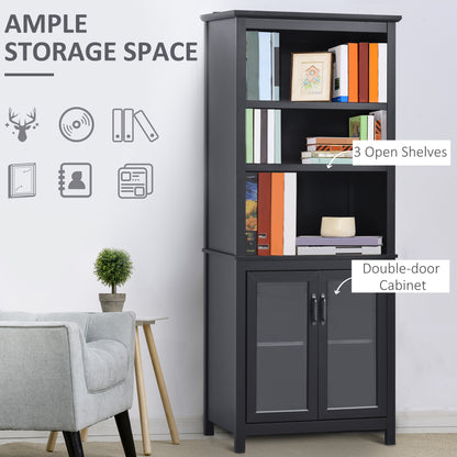Bookcase Storage Cabinet: Multi Adjustable Shelves for Study Room Organization, Sleek Black