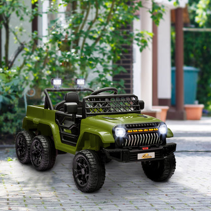 12V 4WD/2WD Kids Electric Car w/ Remote Control, Spring Suspension, Back Trailer, Light, Music, Soft Start, Dark Green