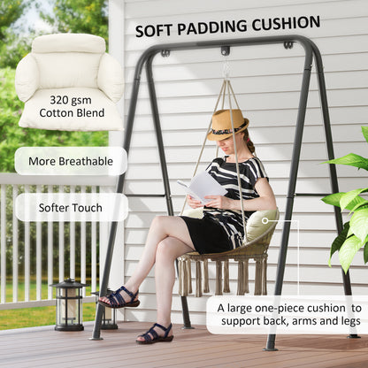 Boho Hammock Chair Swing Hanging Chair with Cushion, Chain, Steel Frame for Indoor Outdoor Bedroom Patio Balcony, Cream