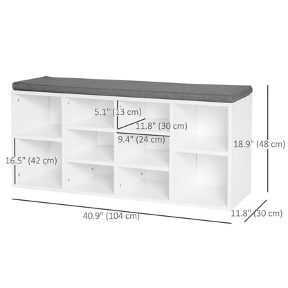 Shoe Bench with Storage, Upholstered Entryway Bench with Adjustable Shelves, Cushion for Living Room, Hallway, White