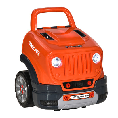 Mechanic's Delight: Educational Kids Truck Engine Toy Set, Car Service Station Playset with Steering Wheel, RC Car Key, Orange