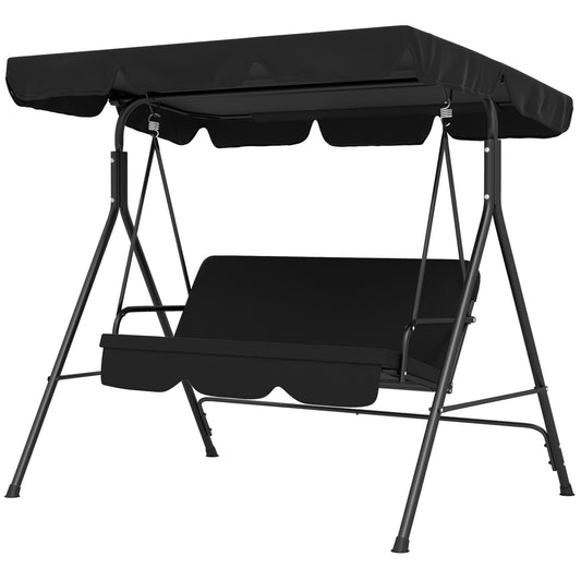 3-Seater Outdoor Porch Swing with Adjustable Canopy, Patio Swing Chair for Garden, Poolside, Backyard, Black Kids Crystal