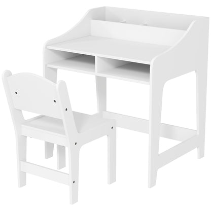Kids Desk and Chair Set with Storage, Shelves for Bedroom, 3-8 Years Old, White